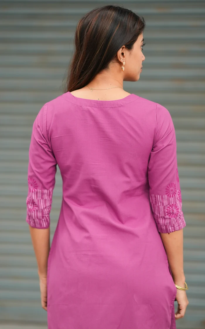 Mauve Pink Floral Printed Cotton Kurta set